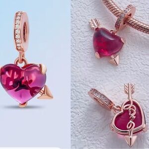 Rose Gold Heart Charm with Pink Accents